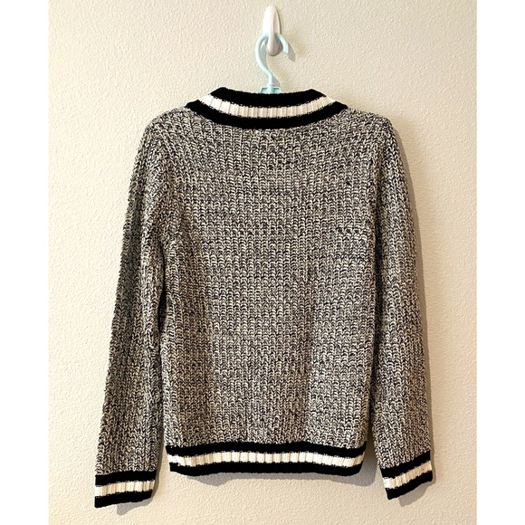 V-Neck Varsity Style Sweater Size Juniors Medium Marled Black White Schoolcore - Picture 3 of 5